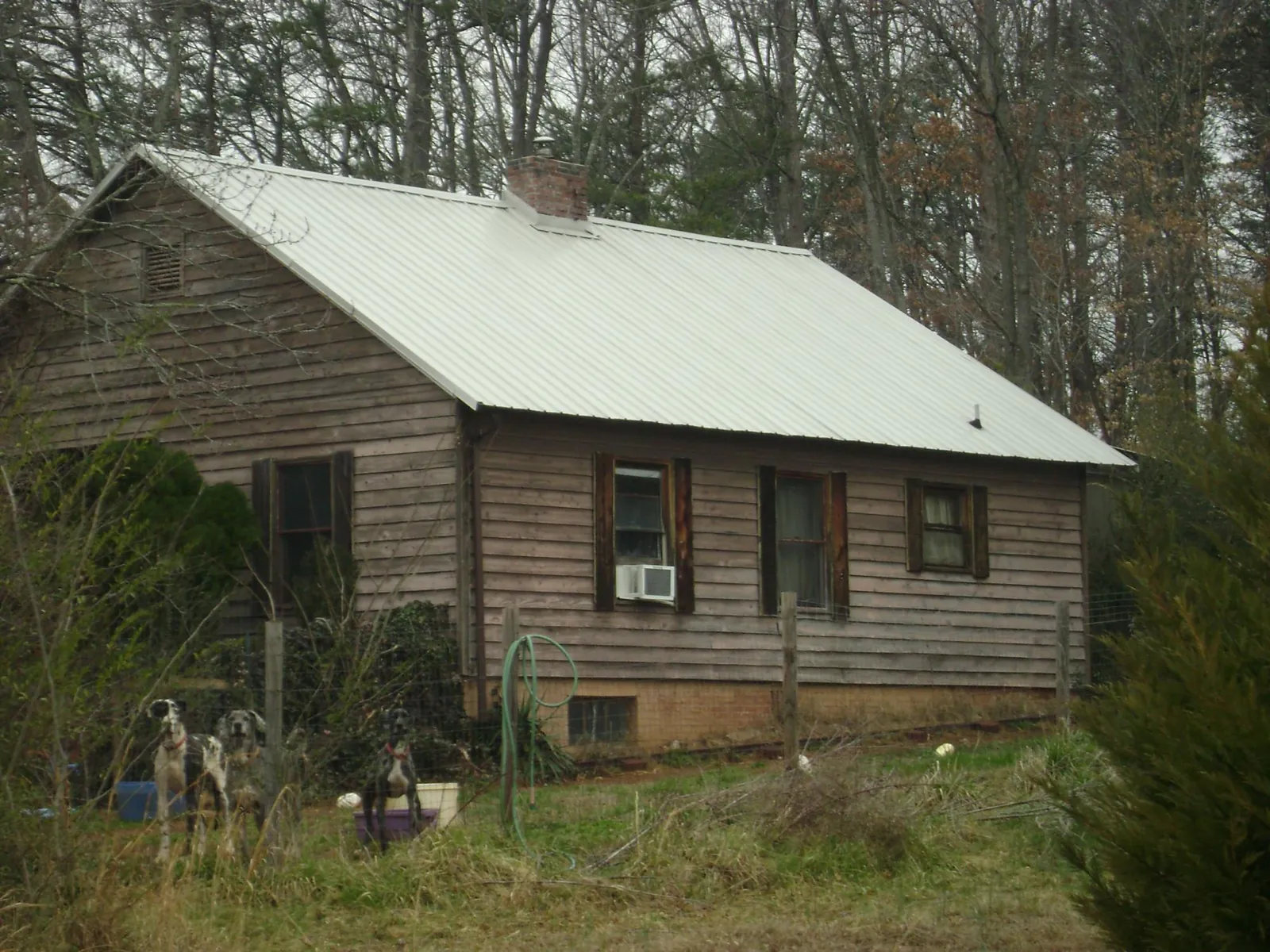White metal roof on an old wood sided farmhouse, from a Metal Roof Installation job in Neotsu